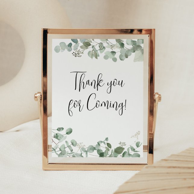 Poster Eucalyptus Greenery Obrigado por vir (Oh Baby Greenery Baby Shower Thank you for Coming Sign)