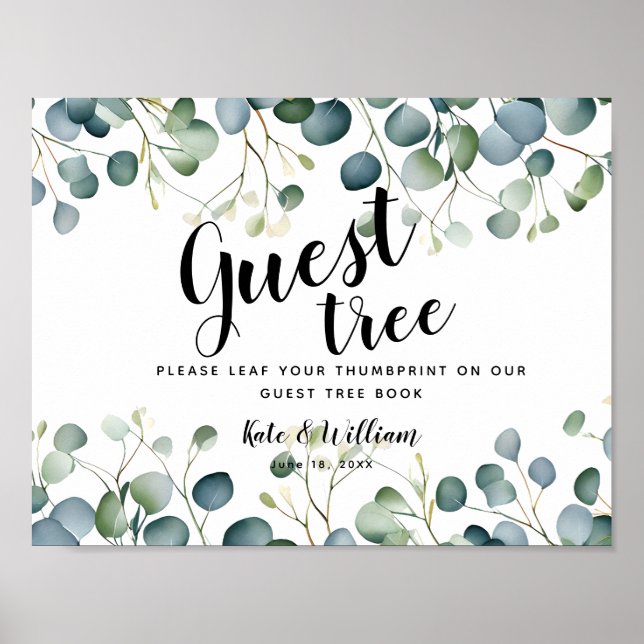 Poster Eucalyptus greenery para o casamento Guestbook Tre (Frente)