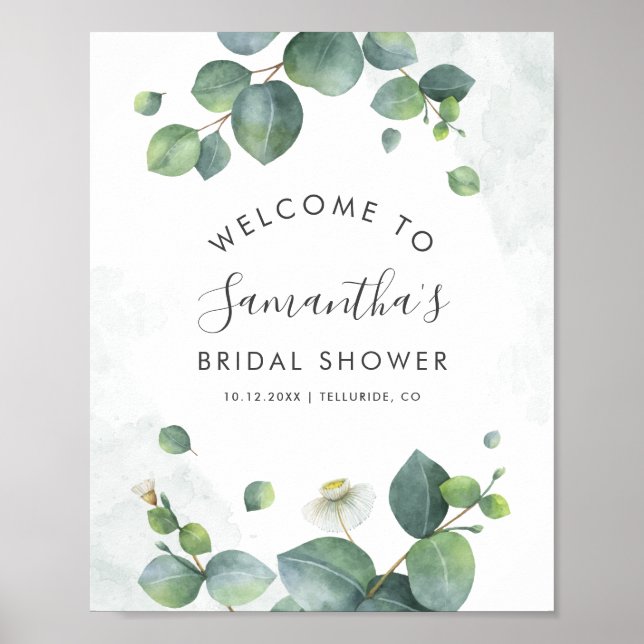 Poster Eucalyptus Greenery Script Bridal Shower Welcome (Frente)