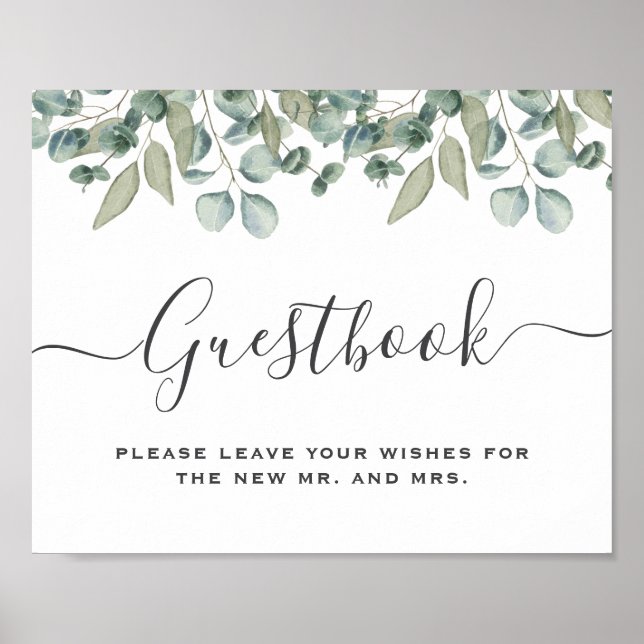 Poster Eucalyptus Greenery Sinal de Guestbook de Casament (Frente)
