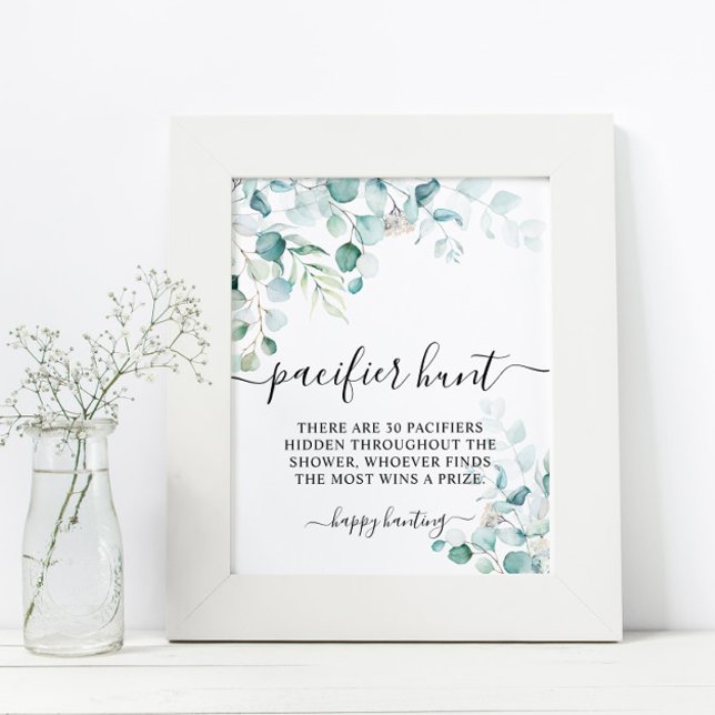 Poster Eucalyptus Leaves Greenery Pacifier Hunt Game Sign (Criador carregado)