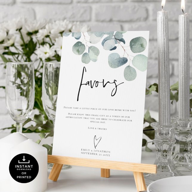 Poster Eucalyptus Script Favorece Sinal De Casamento Impr (Criador carregado)