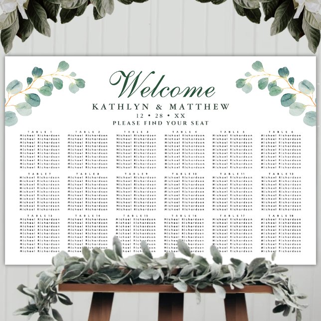 Poster Eucalyptus Wedding 18 Mesa Seating (Criador carregado)