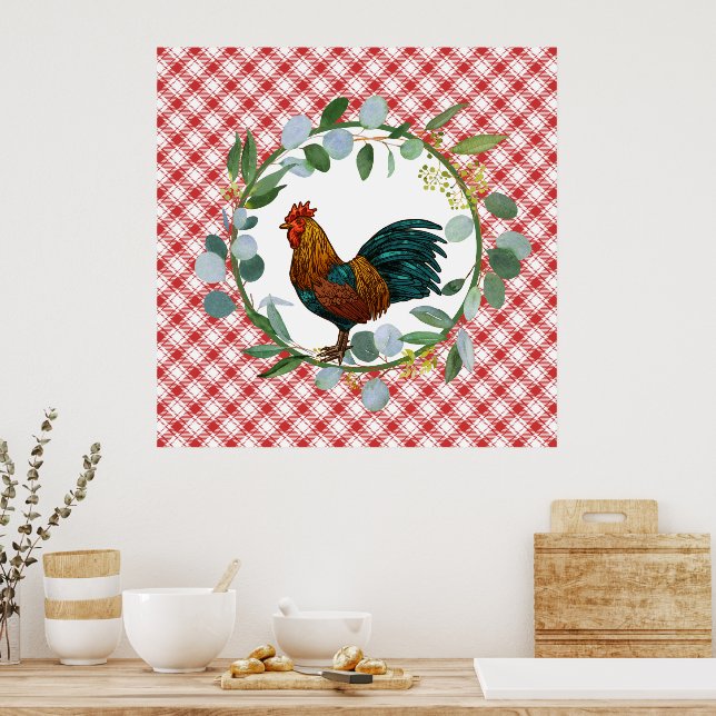 Poster Eucalyptus Wreath & Rooster Farmhouse (Cozinha)