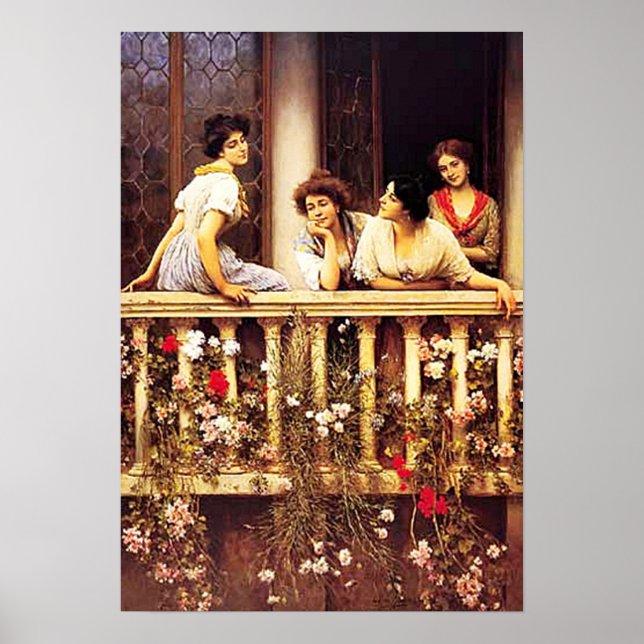 Poster Eugene de Blaas - Pintura Acadêmica de Balcony (Frente)
