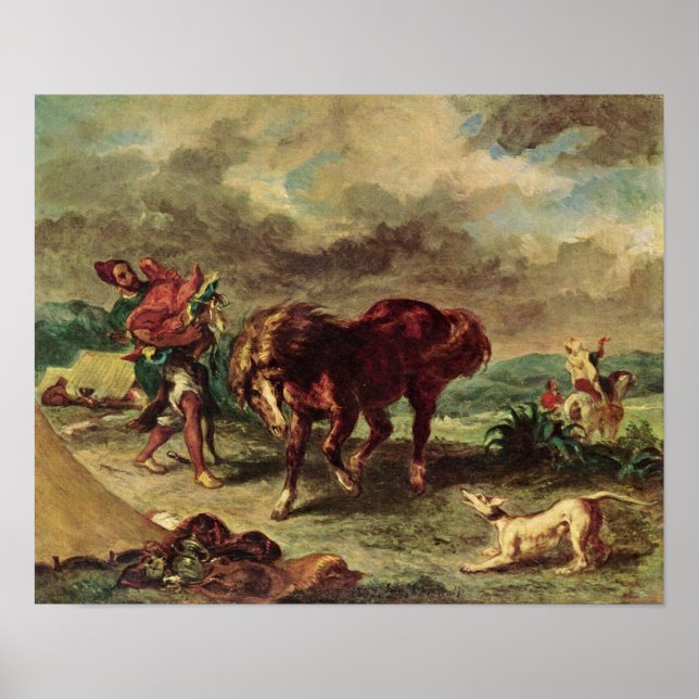 Pôster Eugene Delacroix - O marroquino e o seu cavalo (Frente)