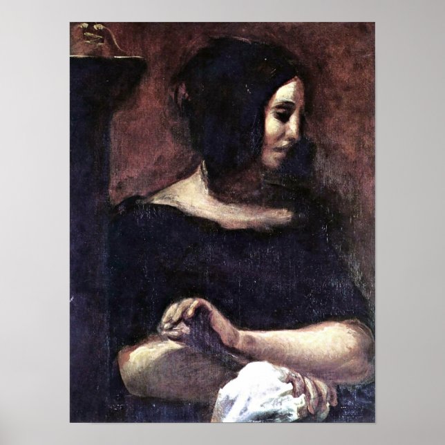 Pôster Eugene Delacroix - Retrato de George Sand (Frente)