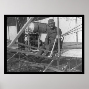 Poster Eugene Lefebvre assentado em seu avião 1909