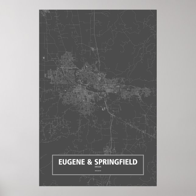 Poster Eugene & Springfield, Oregon (branco a preto) (Frente)