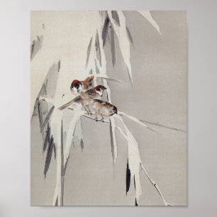 Poster Eurasian Tree Sparrow na neve, Watanabe Seitei