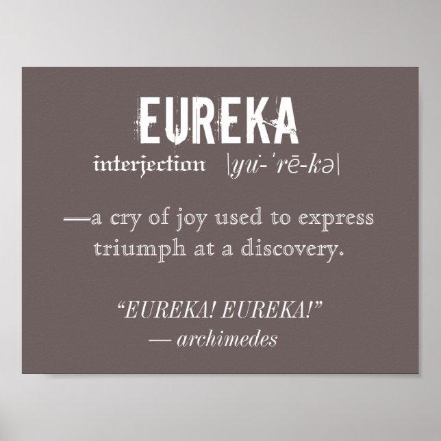 Pôster Eureka Definition Archimedes Princípio Ciência (Frente)