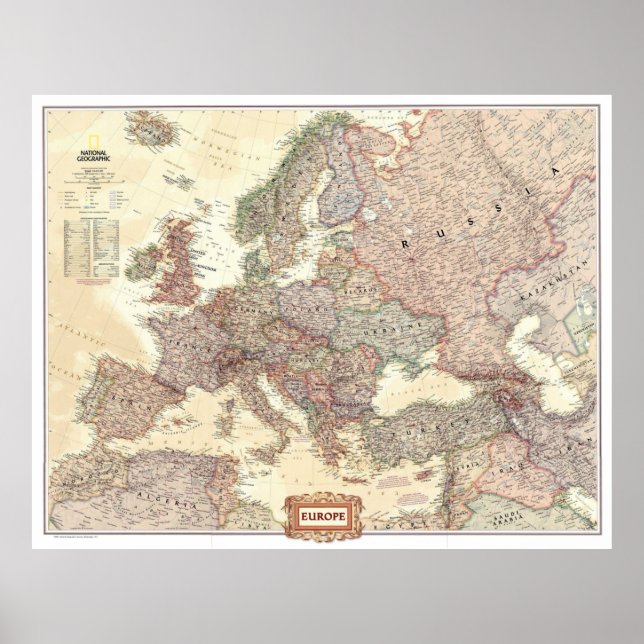 Poster "Europa: 2008/heute - Detaillierte Landkarte (Frente)