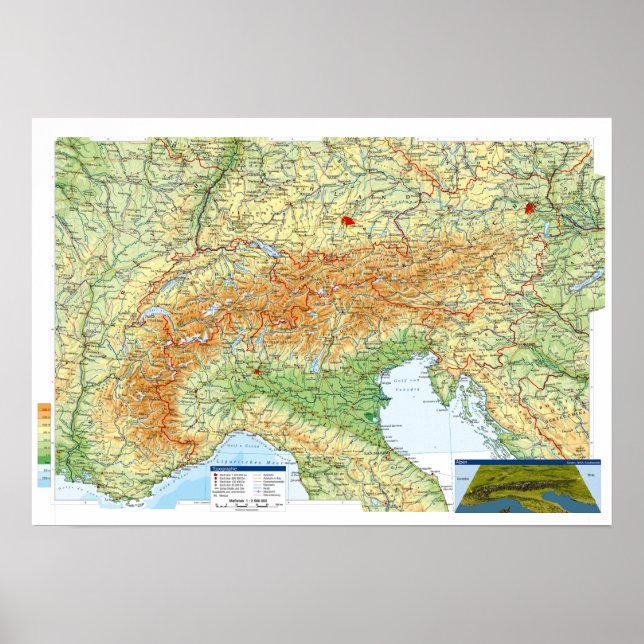 Poster "Europa: 2021/heute - Região de Karte ALPEN ... (Frente)