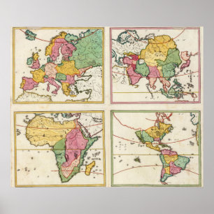 Pôster Europa, Ásia, África, América