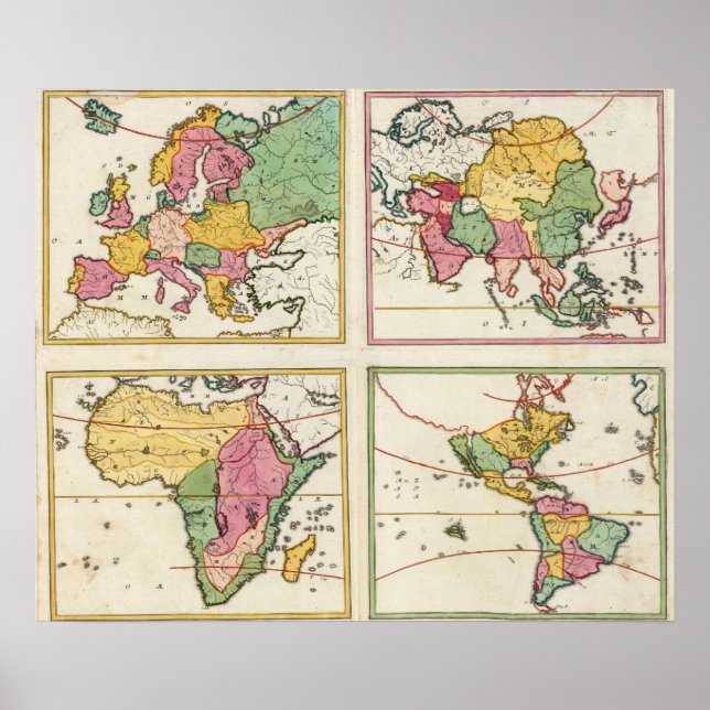 Pôster Europa, Ásia, África, América (Frente)
