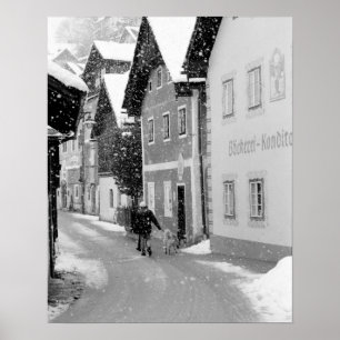 Pôster Europa, Áustria, Hallstat. Rua nevada