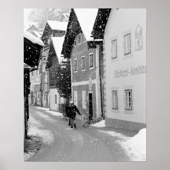 Pôster Europa, Áustria, Hallstat. Rua nevada (Frente)