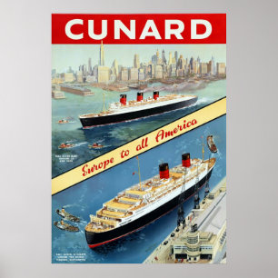 Poster ~ Europa de Cunard a todas as viagens vintage do ~