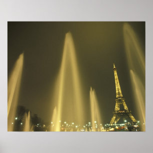 Poster Europa, França, Paris, Torre Eiffel, noite