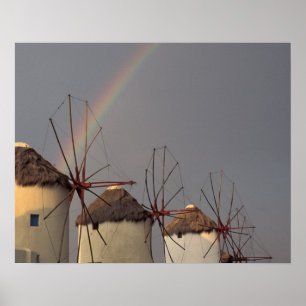 Poster Europa, Grécia, Mykonos. moinho de vento com arco