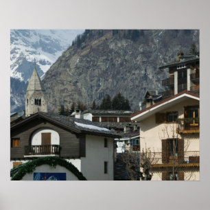Poster Europa, Itália, Valle d'Aosta, COURMAYEUR: Cidade