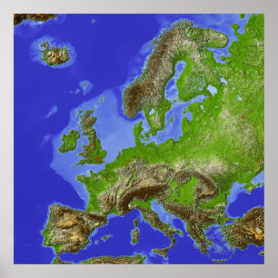 Pôster Europa, mapa de alivio protegido