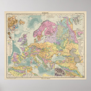 Pôster Europa - mapa geológico de Europa