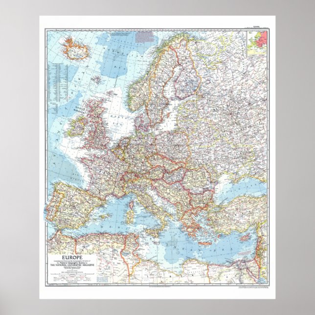 Poster "Europa: Mapa político clássico da GUERRA 1957 (Frente)