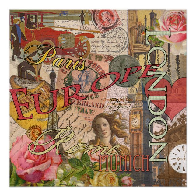Pôster Europa Viagem Vintage Europa Paris França Art (Frente)