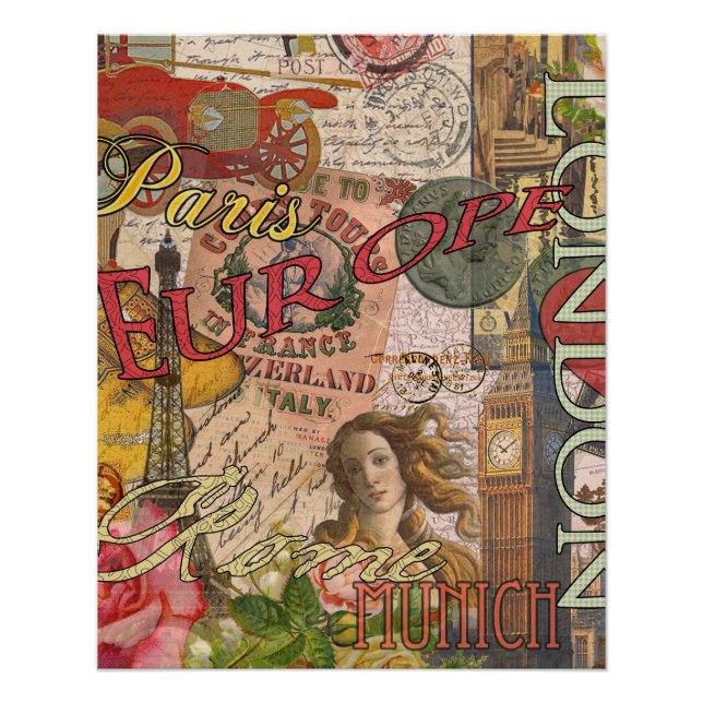 Pôster Europa Viagem Vintage Europa Paris França Art (Frente)