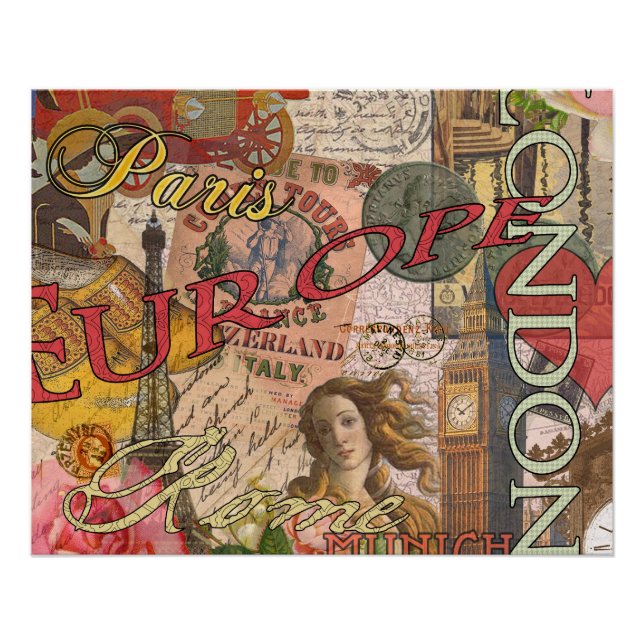 Pôster Europa Viagem Vintage Europa Paris França Art (Frente)