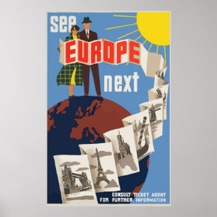 Poster europeu das viagens vintage