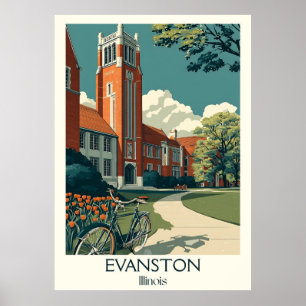 Poster Evanston Illinois Vintage University Campus Art