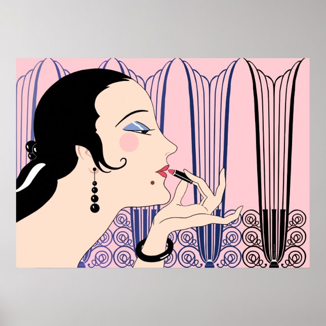 Pôster Eve, Art Deco Lady in Pink and Blue (Frente)