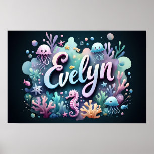 Poster Evelyn Ocean Nursery Underwater Animais do Mar Sub