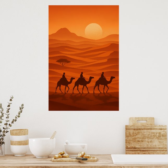 Poster "Evening Caravan | Desert Silhouette Wall Art (Cozinha)