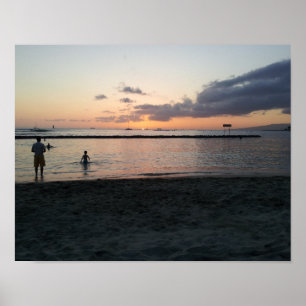 Poster Evening Sunset Tropical Beach Waikiki Oahu Hawaii