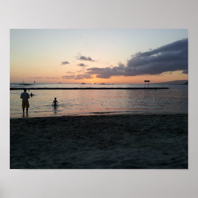 Poster Evening Sunset Tropical Beach Waikiki Oahu Hawaii (Frente)