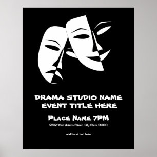 Poster Evento Branco Preto Tragédia de Comédia em Másc