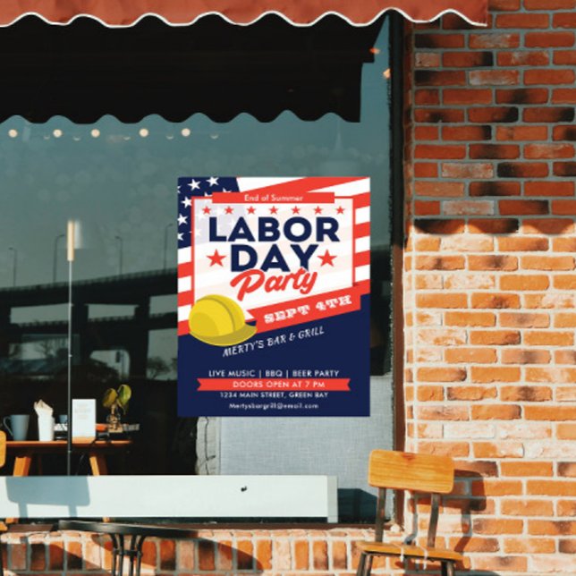 Poster Evento de festa do Dia do Trabalho com chapéu duro (Labor Day USA Flag Hard Hat Party Event Poster)