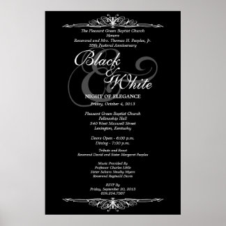 Pôster Evento personalizado de baile de gala preto e bran
