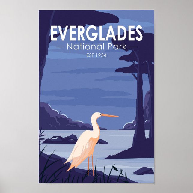 Poster Everglades National Park Night Egret Vintage (Frente)