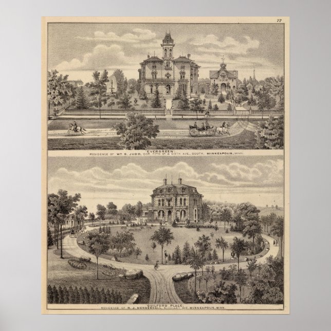 Pôster Evergreen and Guilford Place, Minnesota (Frente)