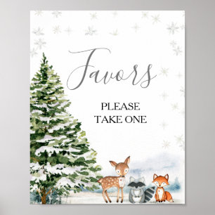 Poster Evergreen Animal Winter Onederland Birthday Favor