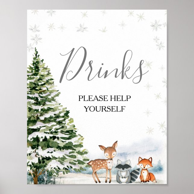 Poster Evergreen Animal Winter Onederland Drinings Sinal (Frente)