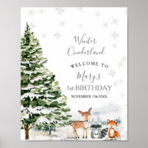 Poster Evergreen Animal Winter Onederland Party Bem-vindo
