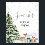 Poster Evergreen Animal Winter Onederland Snacks Sinal<br><div class="desc">Sinal de Festa de aniversário de Onederland</div>