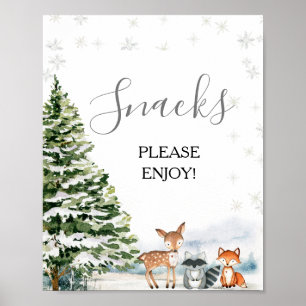 Poster Evergreen Animal Winter Onederland Snacks Sinal