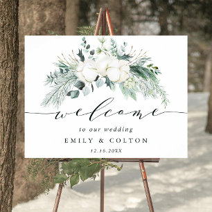 Poster Evergreen & Cotton Flowers Boas-vindas