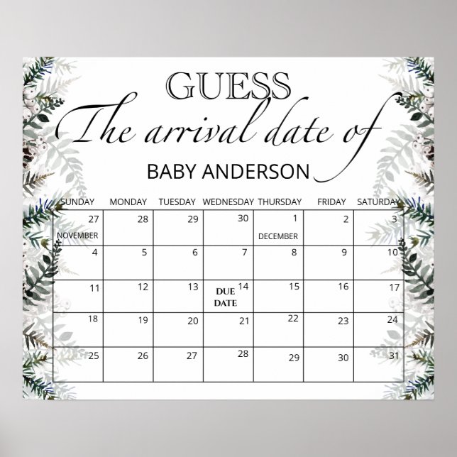 Poster Evergreen Guess the due Date calendar (Frente)